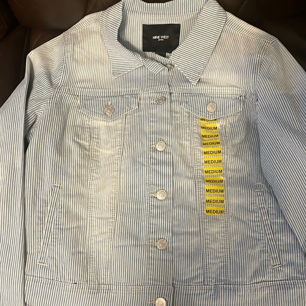 NWT blue and white striped jean jacket